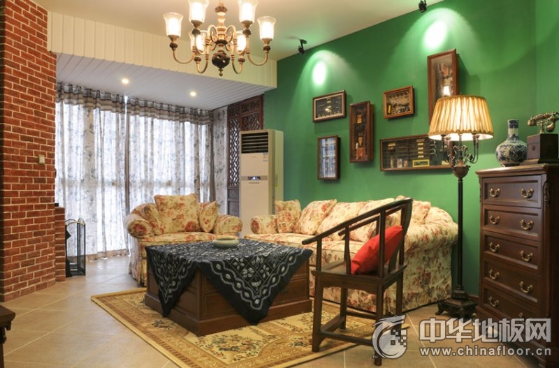 新中式风糖果色装修设计 卧室红色系木地板图片_1